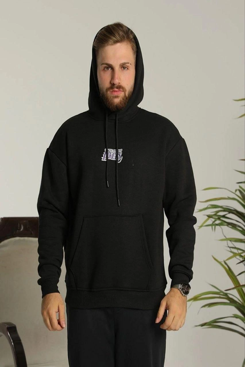 erkek-baskili-oversize-uc-iplik-kapusonlu-sweatshirt-siyah-285363326-sw853sh1280 Erkek 3 İplik Pamuklu Kapüşonlu Baskılı Cepli Oversize Sweatshirt Hoodie - Siyah - Görsel 2