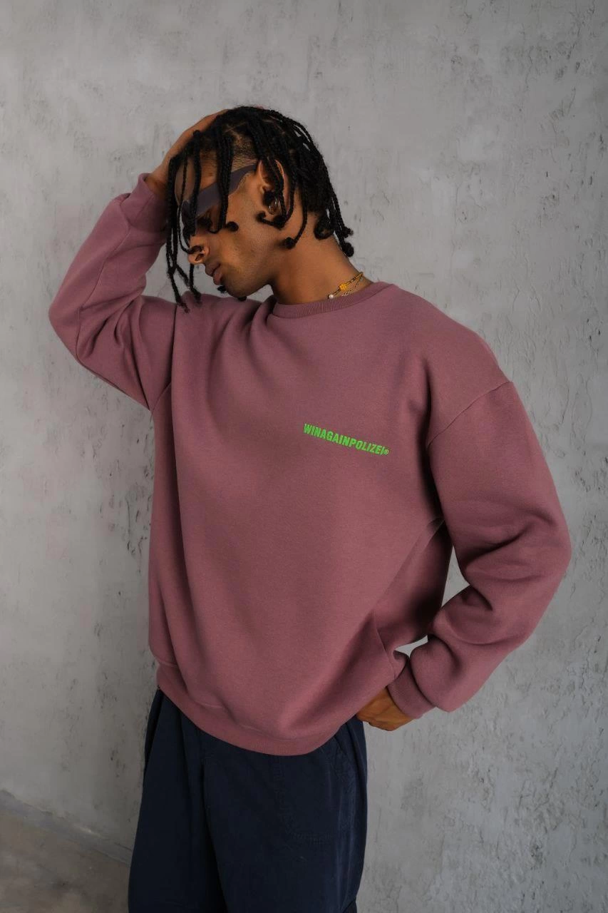 erkek-baskili-sweat-gul-kurusu-230981741-sw853sh1280 Erkek Bisiklet Yaka Baskılı 3 iplik pamuklu Sweatshirt - Gül Kurusu - Görsel 2