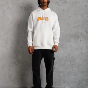Erkek Baskılı Kapüşonlu 3 iplik pamuklu hoodie Sweatshirt - Beyaz
