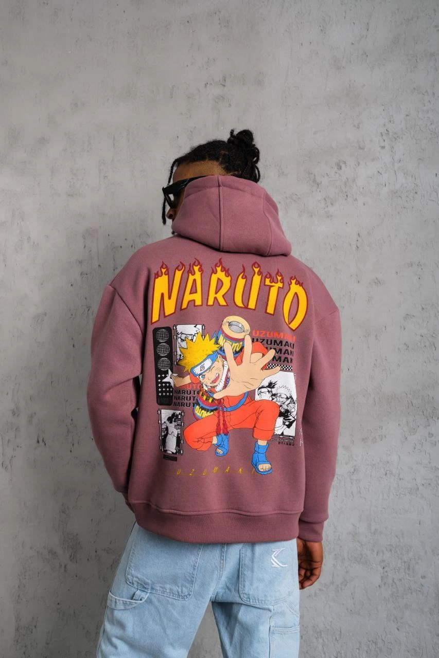 erkek-baskili-sweat-kapusonlu-gul-kurusu-220365424-sw853sh1280 Erkek 3 İplik Pamuklu Kapüşonlu Baskılı Cepli Oversize Sweatshirt Hoodie - Gül Kurusu - Görsel 2