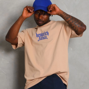 Erkek Baskılı Tişört Kısa Kol Bisiklet Yaka Oversize T-Shirt - Bej