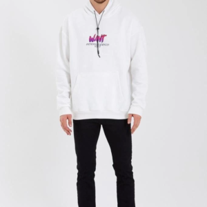 Erkek 3 İplik Pamuklu Kapüşonlu Baskılı Cepli Oversize Sweatshirt Hoodie - Beyaz