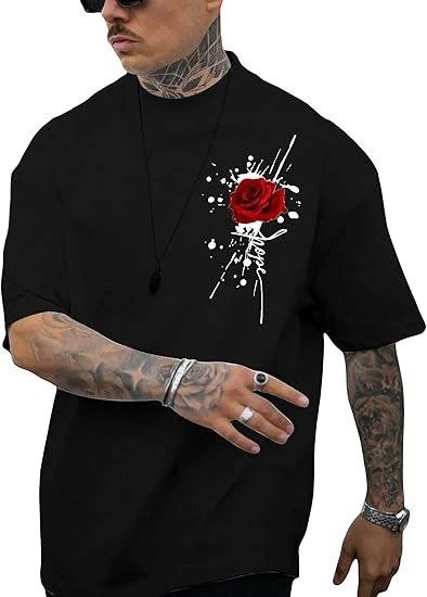 erkek-bisiklet-yaka-kisa-kol-baskili-t-shirt-siyah-48226872-sw394sh550 Erkek Kısa Kol Yazlık Tişört Bisiklet Yaka GÜL Baskılı T-Shirt - Siyah
