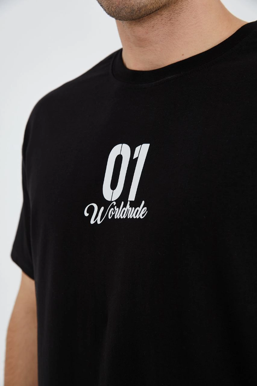 erkek-bisiklet-yakali-baskili-t-shirt-siyah-445072-sw853sh1280 Erkek Baskılı T-Shirt Kısa Kol Bisiklet Yaka Regular Fit Rahat Kalıp Günlük Tişört - Siyah - Görsel 2