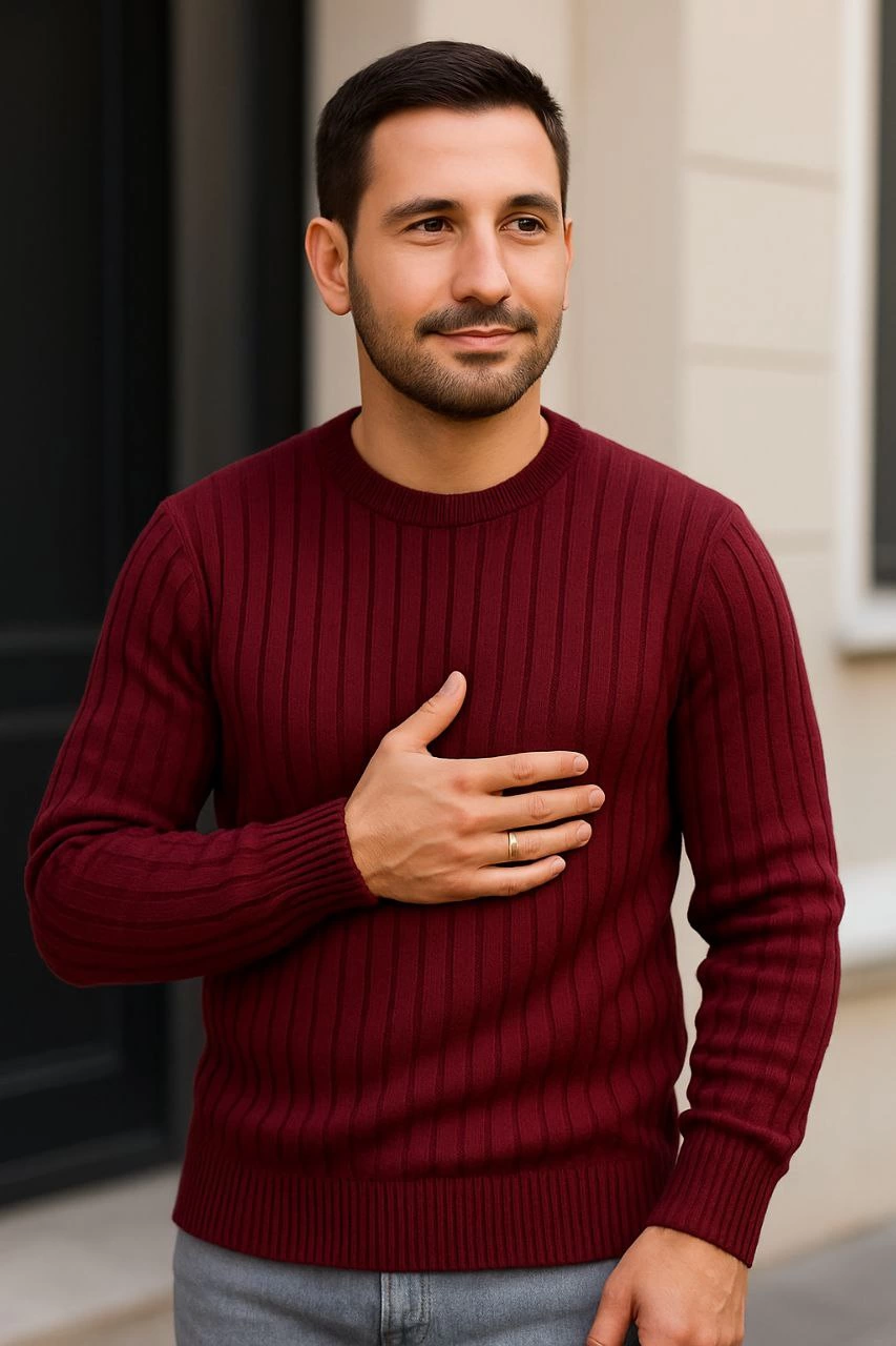 erkek-bisiklet-yuvarlak-yaka-triko-kazak-pamuklu-kalin-fitilli-dokuma-regular-fit-uzun-kollu-kislik-model-bordo-85957434-sw853sh1280 Erkek Bisiklet Yaka Triko Kazak Pamuklu Kalın Fitilli Dokuma Regular Fit - Bordo - Görsel 2