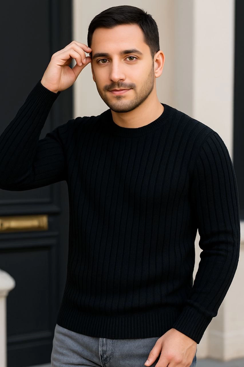 erkek-bisiklet-yuvarlak-yaka-triko-kazak-pamuklu-kalin-fitilli-dokuma-regular-fit-uzun-kollu-kislik-model-siyah-29009081-sw853sh1280 Erkek Bisiklet Yaka Triko Kazak Pamuklu Kalın Fitilli Dokuma Regular Fit - Siyah