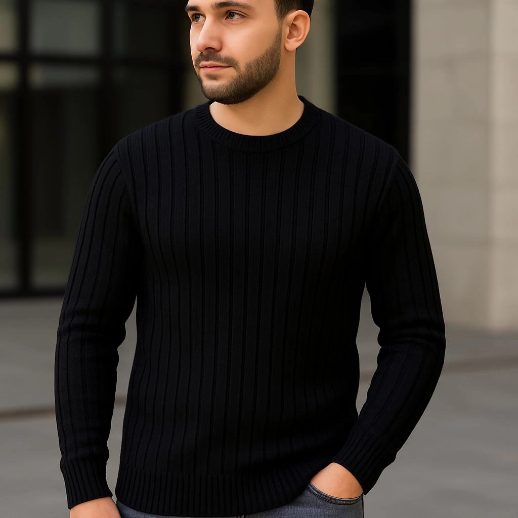 erkek-bisiklet-yuvarlak-yaka-triko-kazak-pamuklu-kalin-fitilli-dokuma-regular-fit-uzun-kollu-kislik-model-siyah-65910172-sw1024sh1024 Erkek Bisiklet Yaka Triko Kazak Pamuklu Kalın Fitilli Dokuma Regular Fit - Siyah - Görsel 2