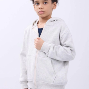 Erkek Çocuk Kapüşonlu Kanguru Cepli Tam Fermuarlı Hırka SweatShirt - Gri