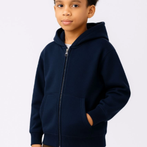 Erkek Çocuk Kapüşonlu Kanguru Cepli Tam Fermuarlı Hırka SweatShirt - Lacivert