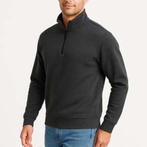 Erkek Dik Yaka Yarım Fermuarlı 3 İplik Pamuklu Sweatshirt - Antrasit