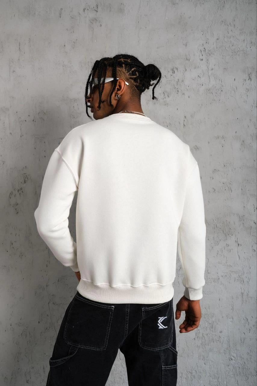 erkek-duz-bisiklet-yaka-sweat-beyaz-251131316-sw854sh1280 Erkek Düz Bisiklet Yaka 3 iplik pamuklu Sweatshirt - Beyaz - Görsel 2