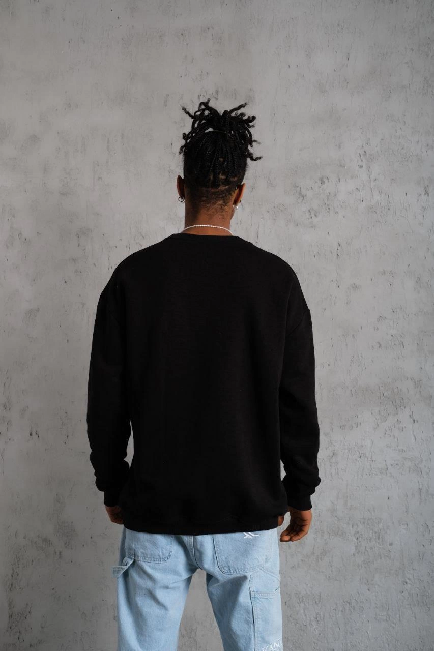 erkek-duz-bisiklet-yaka-sweat-siyah-291482932-sw853sh1280 Erkek Bisiklet Yaka Baskılı 3 İplik Pamuklu Sweatshirt - Siyah - Görsel 2