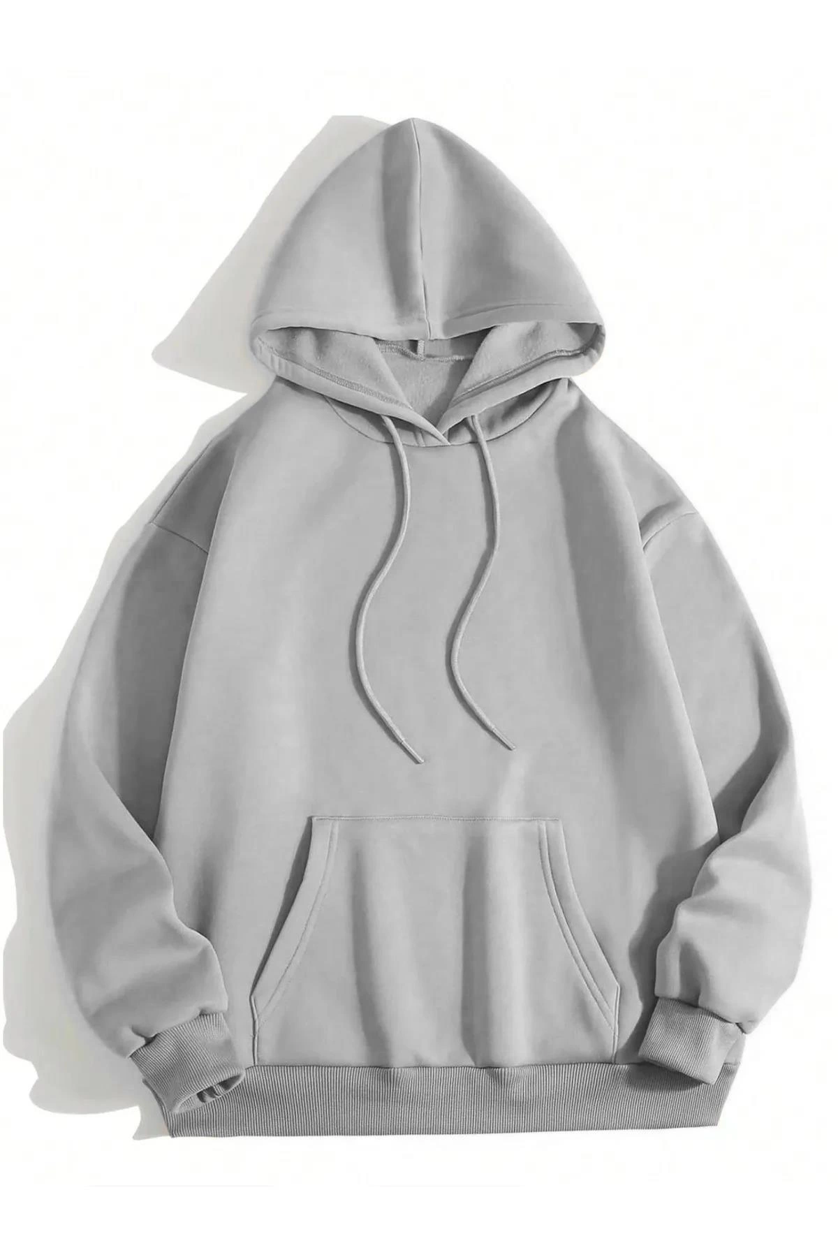 erkek-duz-kapusonlu-sweat-boyali-gri-270694145-sw1200sh1800 Erkek 3 İplik Pamuklu Kapüşonlu Kanguru Cepli Sweatshirt Hoodie - Boyalı Gri - Görsel 2