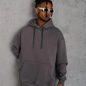 Erkek 3 İplik Pamuklu Kapüşonlu Kanguru Cepli Sweatshirt Hoodie - Gri