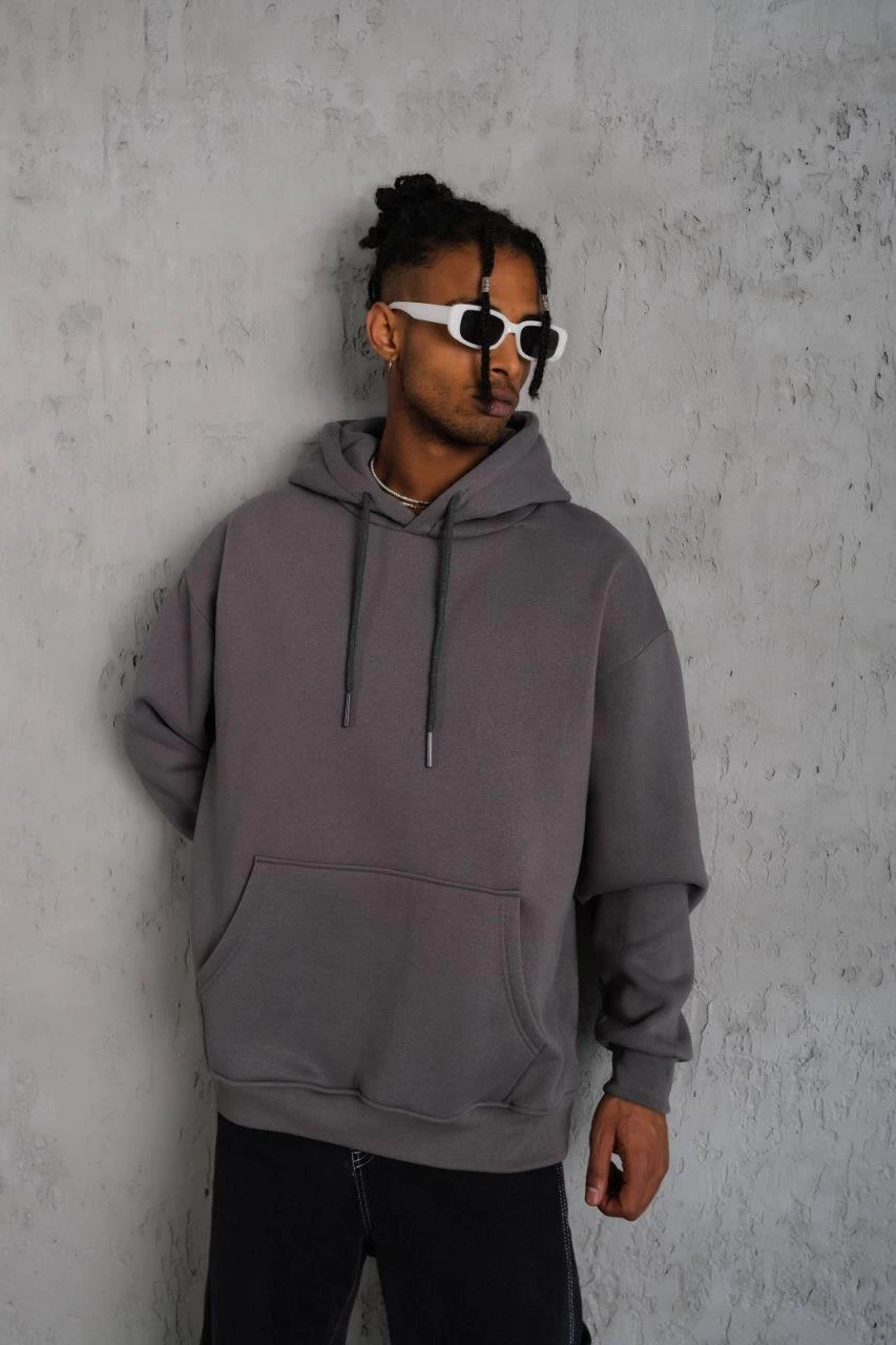 erkek-duz-kapusonlu-sweat-gri-173862232-sw853sh1280 Erkek 3 İplik Pamuklu Kapüşonlu Kanguru Cepli Sweatshirt Hoodie - Gri