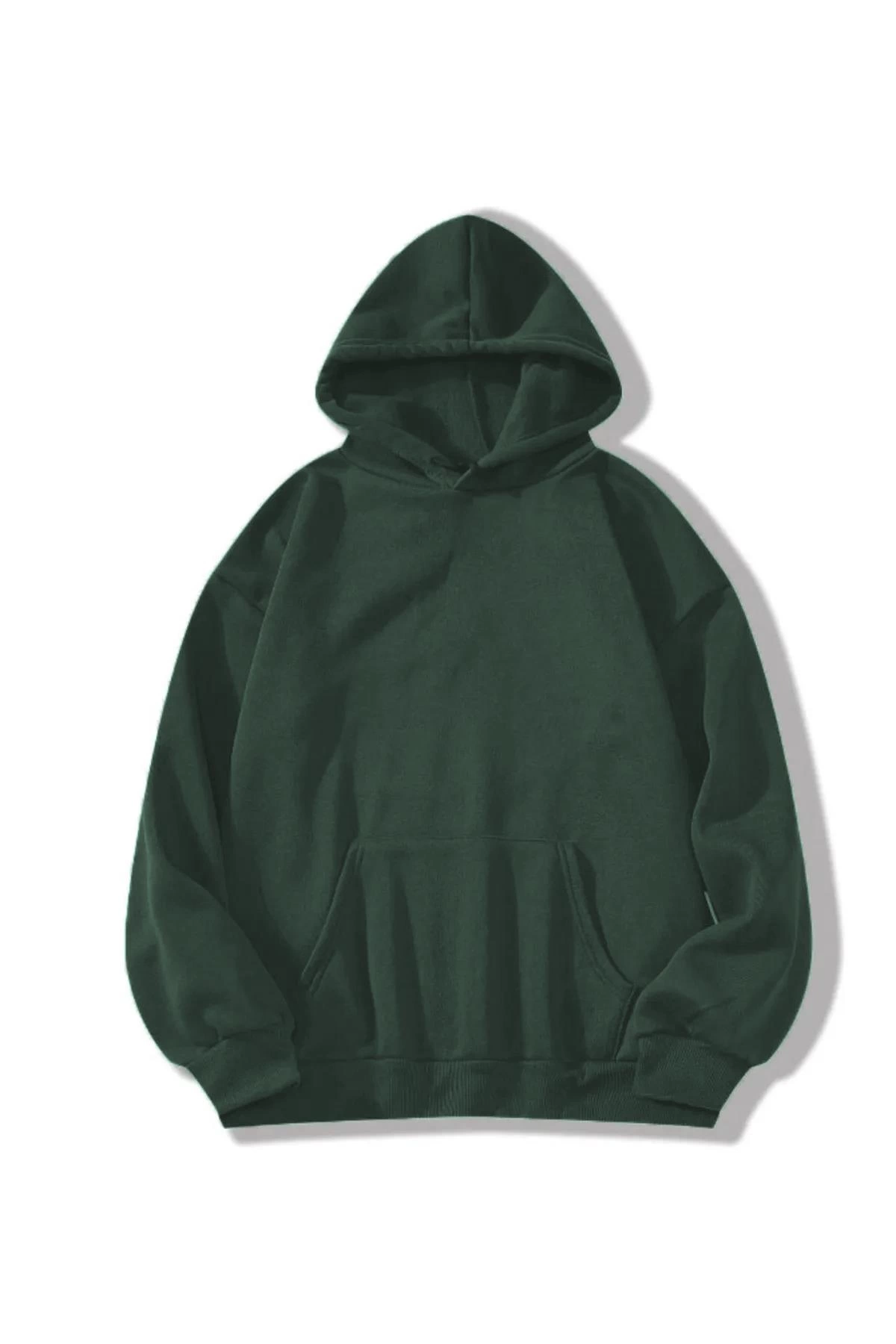 erkek-duz-kapusonlu-sweat-koyu-yesil-162377144-sw1200sh1800 Erkek 3 İplik Pamuklu Kapüşonlu Kanguru Cepli Sweatshirt Hoodie - Koyu Yeşil