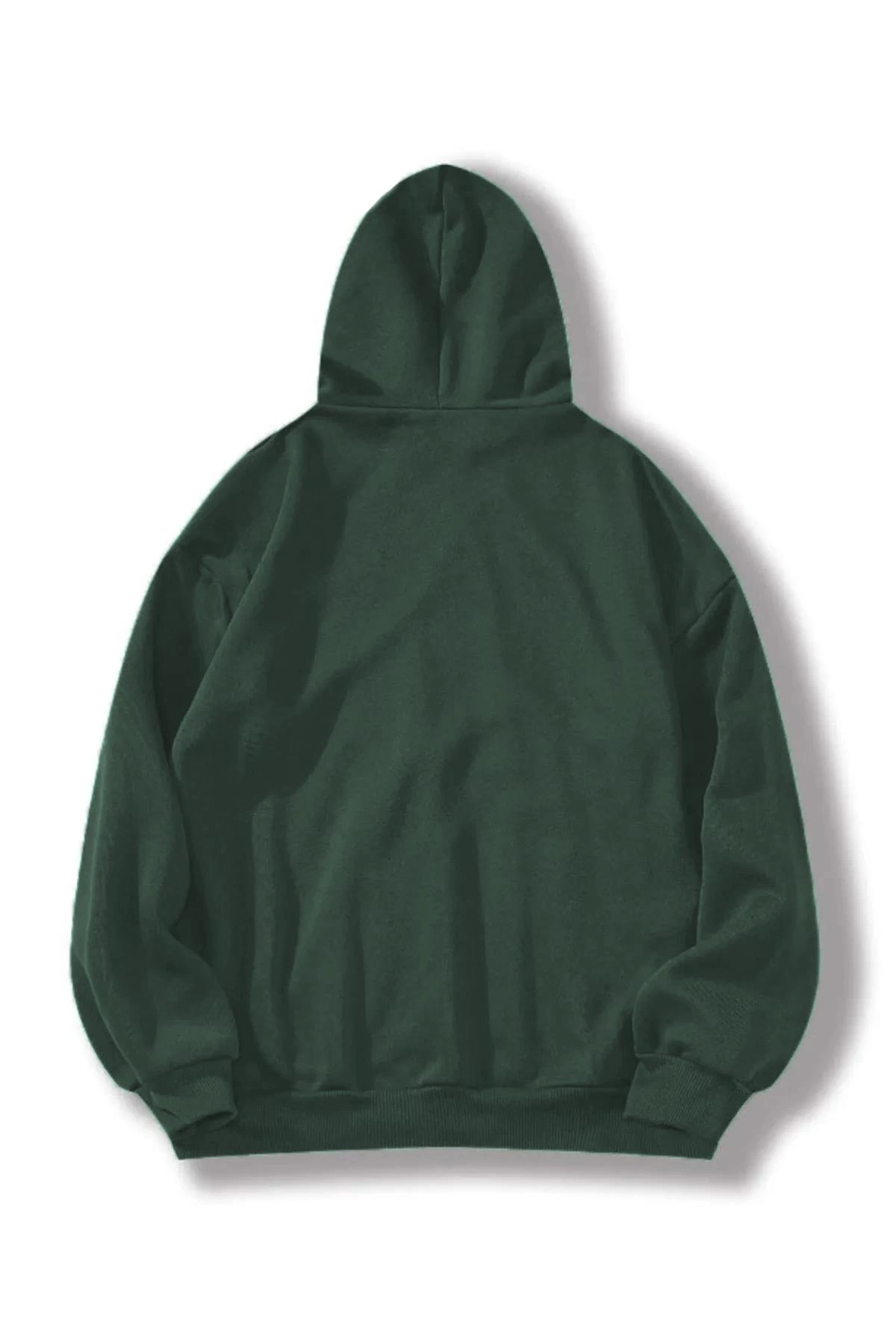 erkek-duz-kapusonlu-sweat-koyu-yesil-247276673-sw1200sh1800 Erkek 3 İplik Pamuklu Kapüşonlu Kanguru Cepli Sweatshirt Hoodie - Koyu Yeşil - Görsel 2