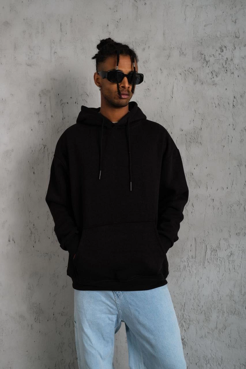 erkek-duz-kapusonlu-sweat-siyah-198121842-sw853sh1280 Erkek 3 İplik Pamuklu Kapüşonlu Kanguru Cepli Sweatshirt Hoodie - Siyah