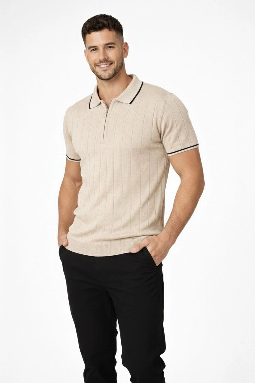 erkek-fermuarli-yaka-fitilli-triko-kisa-kollu-regular-fit-tisort-t-shirt-bej-98431481-sw832sh1248 Erkek Yazlık Dokuma Triko Tişört Fermuarlı Polo Yaka Kısa Kol T-Shirt - Bej