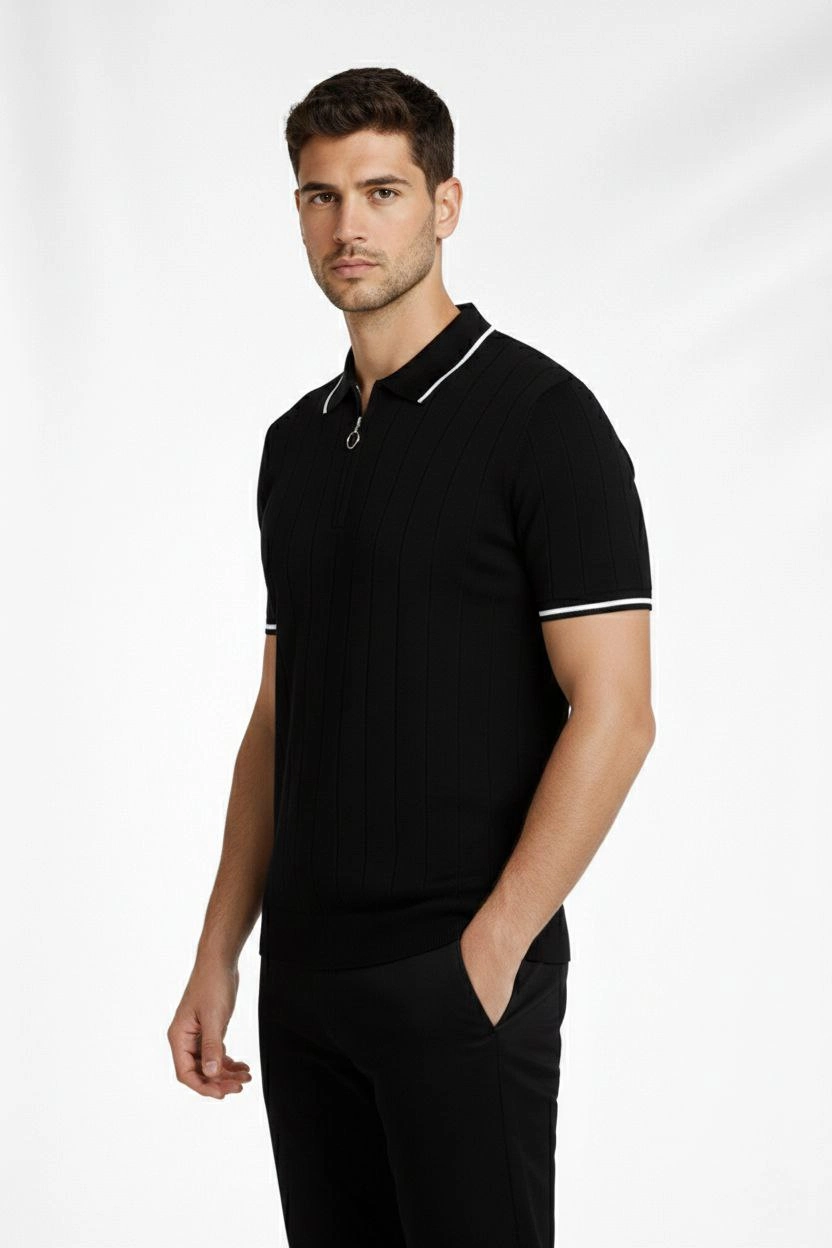 erkek-fermuarli-yaka-fitilli-triko-kisa-kollu-regular-fit-tisort-t-shirt-siyah-14983914-sw832sh1248 Erkek Yazlık Dokuma Triko Tişört Fermuarlı Polo Yaka Kısa Kol T-Shirt - Siyah