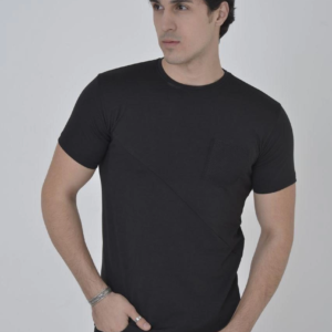 Erkek File Çepli T-Shirt Kısa Kol Bisiklet Yaka Slimfit Tişört - Siyah