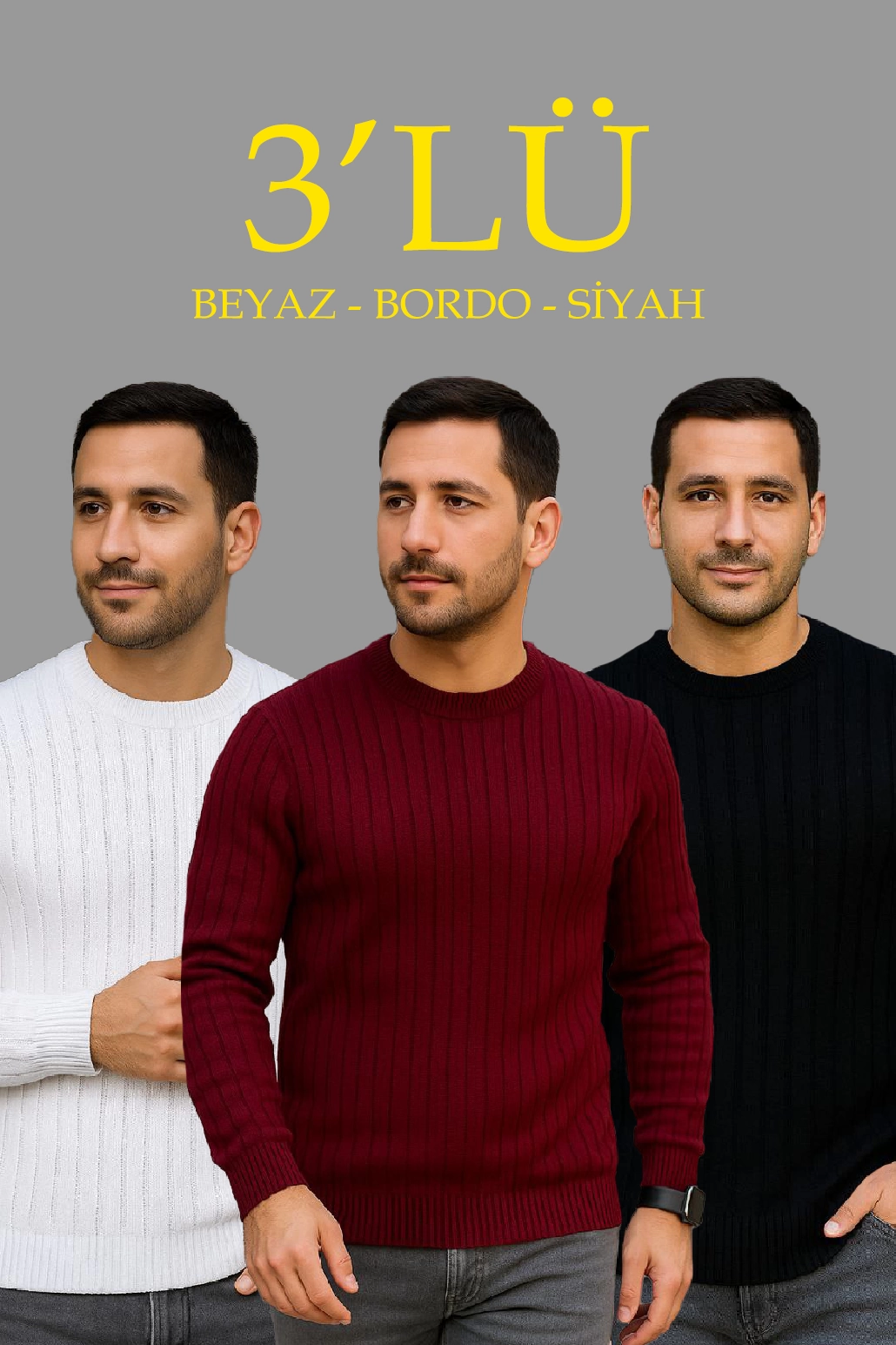 erkek-fitilli-triko-kazak-3lu-set-beyaz-bordo-siyah-kalin-dokuma-pamuklu-regular-fit-bisiklet-yaka-uzun-kollu-kislik-ve-baharlik-rahat-triko-kombini-55497077-sw1030sh1545 Erkek Fitilli Triko Bisiklet Yaka Kalın Kazak 3'lü Set Beyaz-Bordo-Siyah