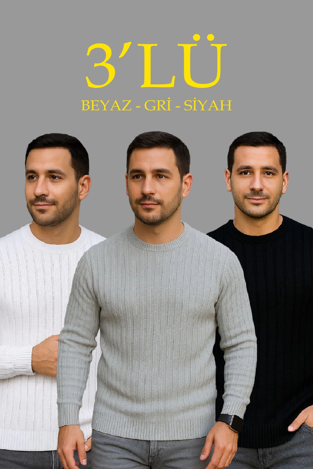 erkek-fitilli-triko-kazak-3lu-set-beyaz-gri-siyah-kalin-dokuma-pamuklu-regular-fit-bisiklet-yaka-uzun-kollu-kislik-ve-baharlik-rahat-triko-kombini-82060025-sw1030sh1545 Erkek Fitilli Triko Bisiklet Yaka Kalın Kazak 3'lü Set Beyaz-Gri-Siyah