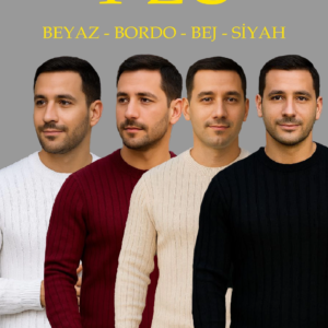 Erkek Fitilli Triko Bisiklet Yaka Kalın Kazak 4'lü Set Beyaz-Bebek Mavisi-Gri-Siyah