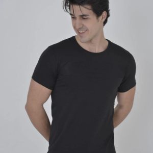 Erkek Gögüs Fileli T-Shirt Kısa Kol Bisiklet Yaka Slimfit Tişört - Siyah