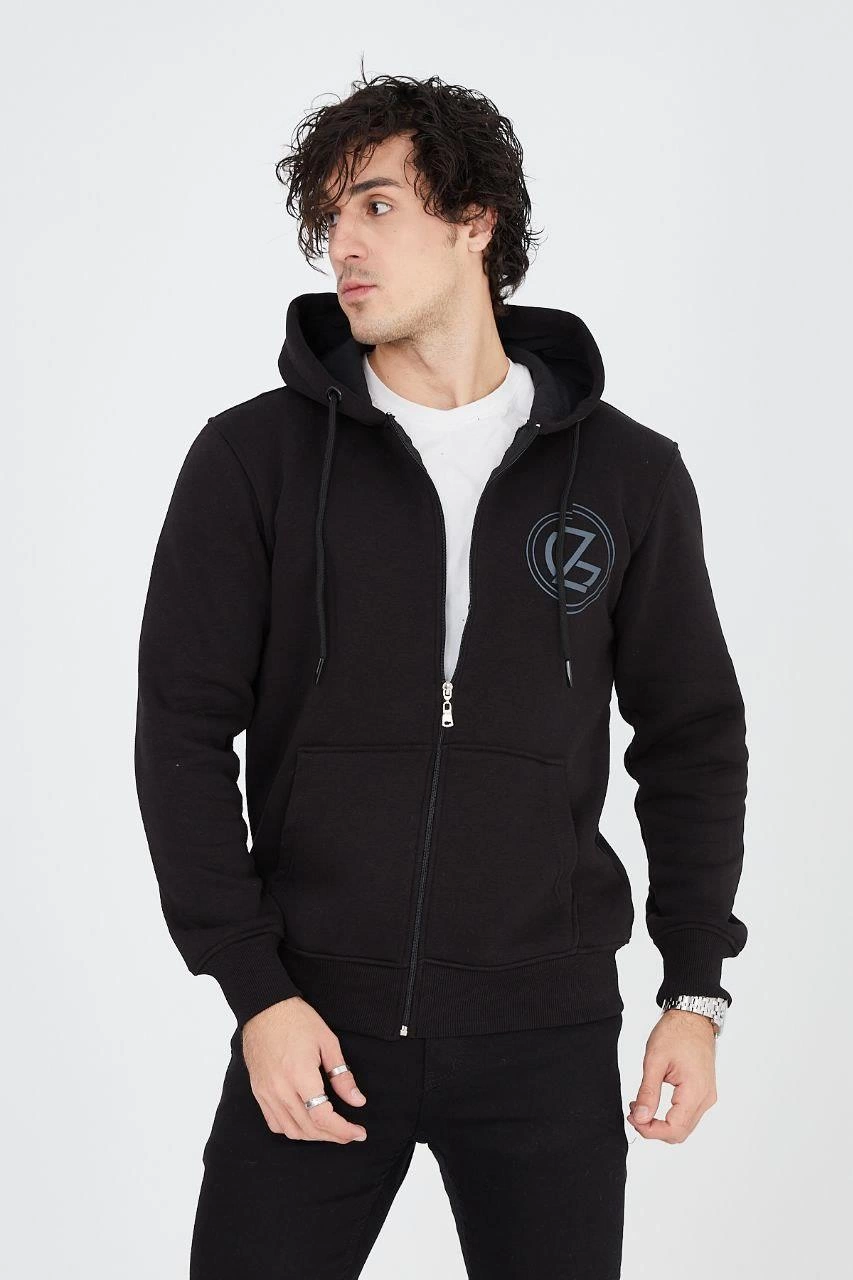 erkek-kapusonlu-baskili-fermuarli-hirka-siyah-251604746-sw853sh1280 Erkek 3 İplik Pamuklu Fermuarlı Kapüşonlu Kanguru Cepli Baskılı Hoodie Hırka Sweatshirt - Siyah - Görsel 2