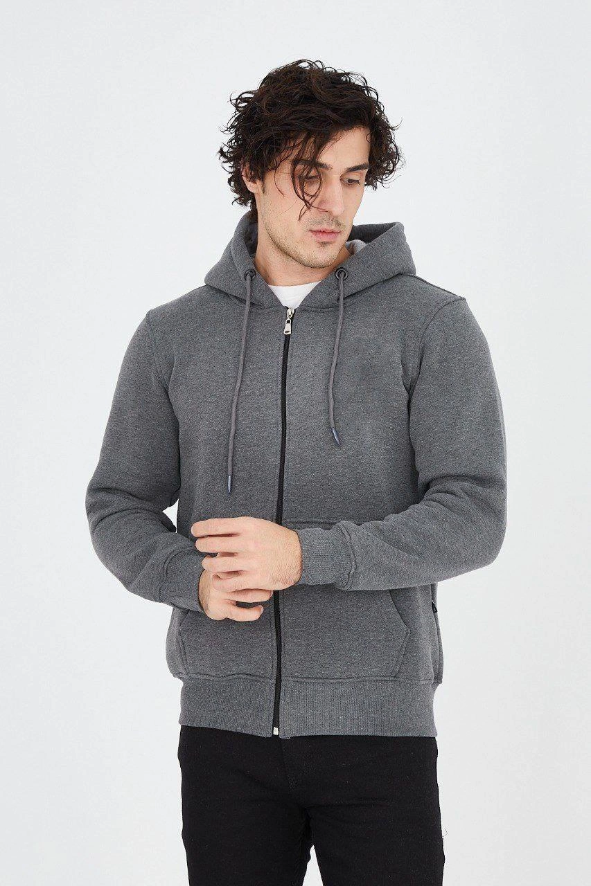 erkek-kapusonlu-duz-fermuarli-hirka-fume-192253559-sw853sh1280 Erkek 3 İplik Pamuklu Fermuarlı Kapüşonlu Kanguru Cepli Hoodie Hırka Sweatshirt - Füme
