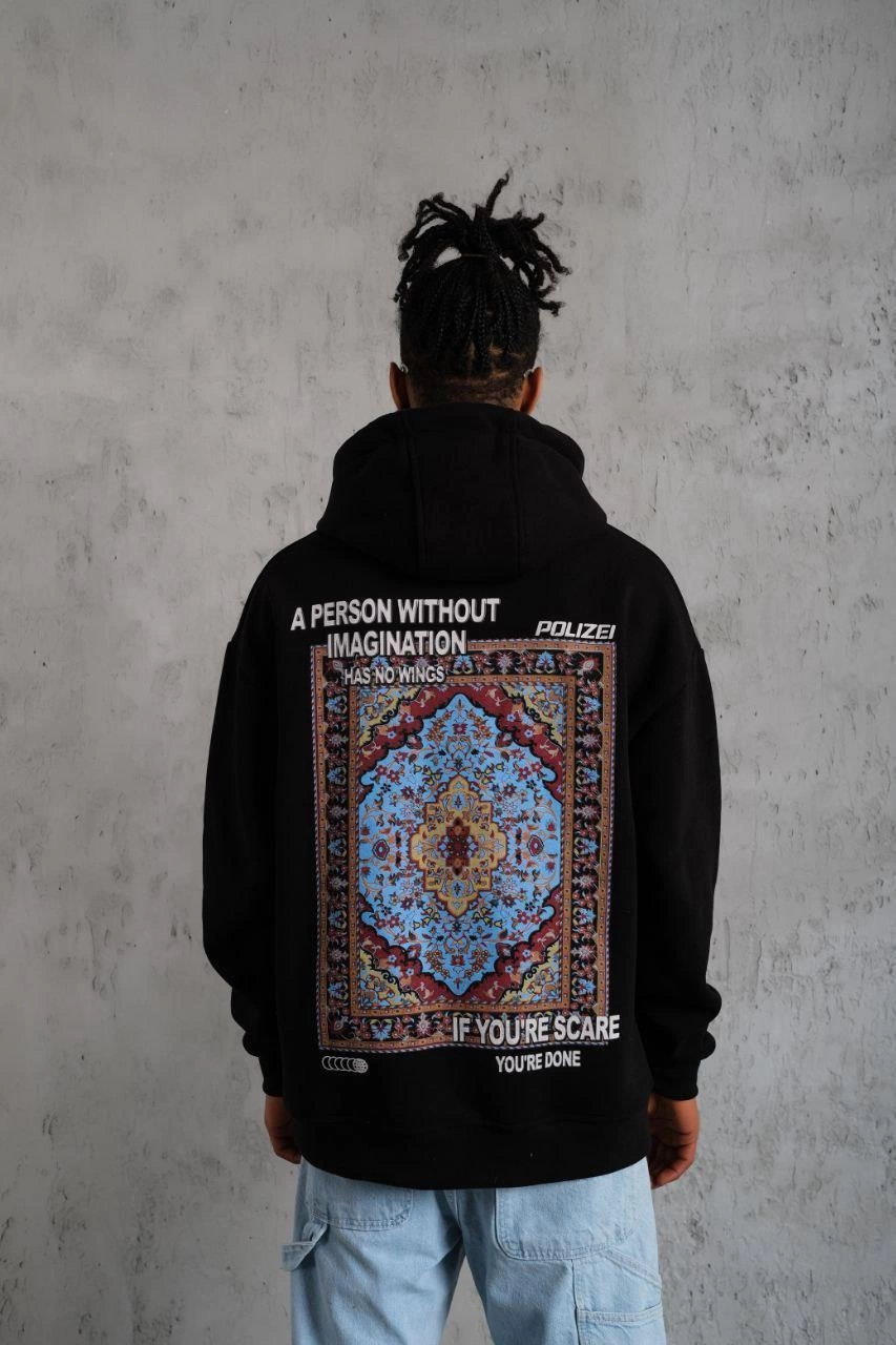 erkek-kilim-desen-kapusonlu-siyah-144634750-sw853sh1280 Erkek 3 İplik Pamuklu Kapüşonlu Baskılı Cepli Oversize Sweatshirt Hoodie - Siyah