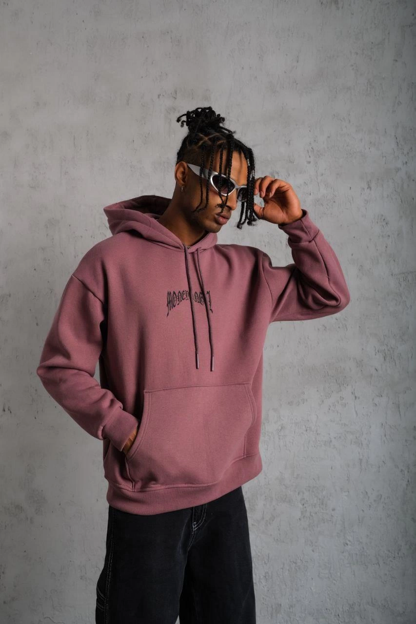 erkek-kordon-ipli-baskili-kapusonlu-sweatshirt-gul-kurusu-252599951-sw853sh1280 Erkek 3 İplik Pamuklu Baskılı Kapüşonlu Cepli Sweatshirt Hoodie - Gül Kurusu - Görsel 2