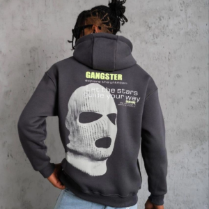 Erkek Baskılı Kapüşonlu 3 iplik pamuklu hoodie Sweatshirt - Gri