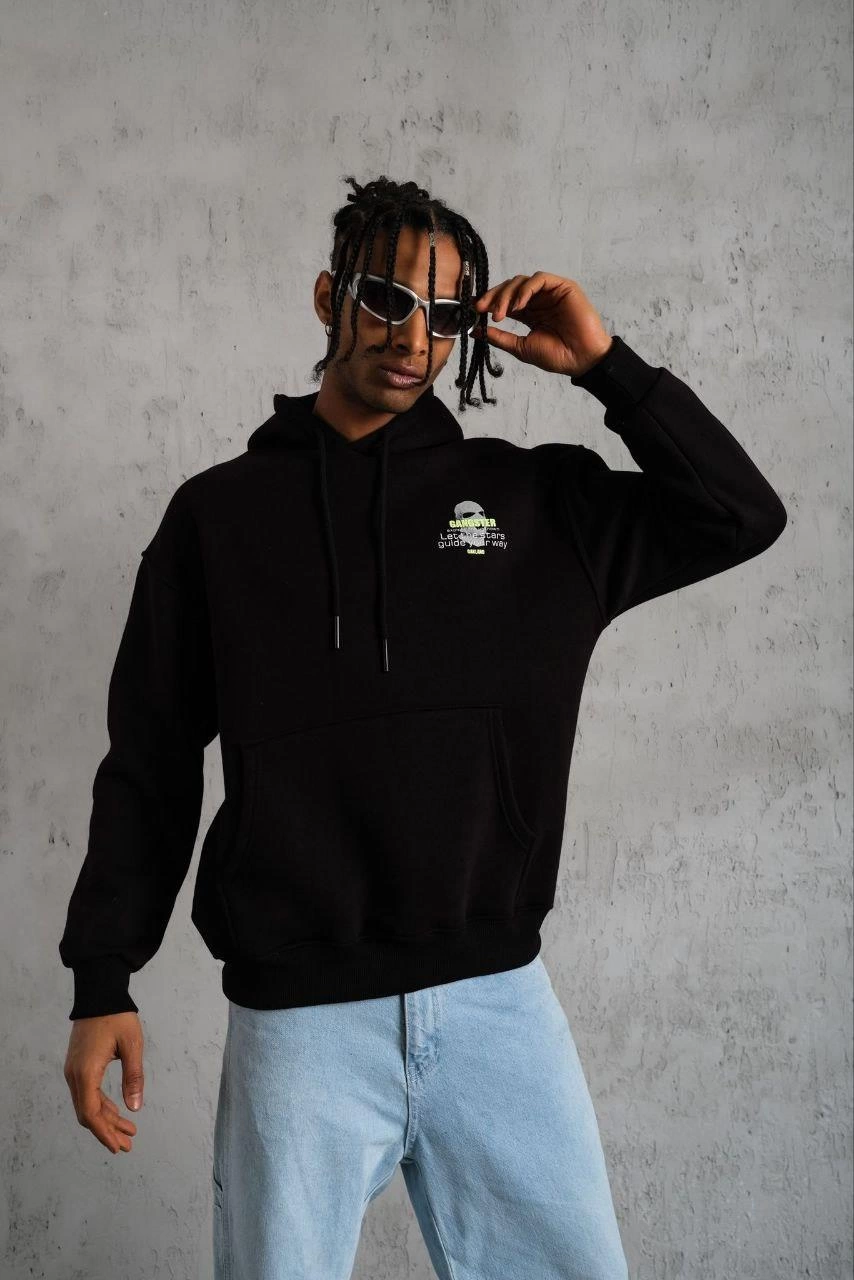 erkek-kordonlu-maske-baskili-kapusonlu-siyah-125491820-sw854sh1280 Erkek Baskılı Kapüşonlu 3 iplik pamuklu hoodie Sweatshirt - Siyah - Görsel 2