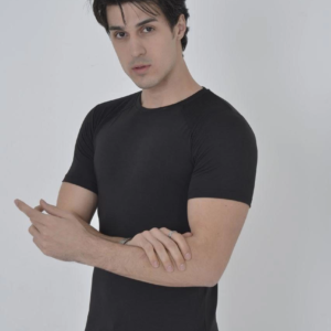 Erkek Omuz Fileli T-Shirt Kısa Kol Bisiklet Yaka Slimfit Tişört - Siyah