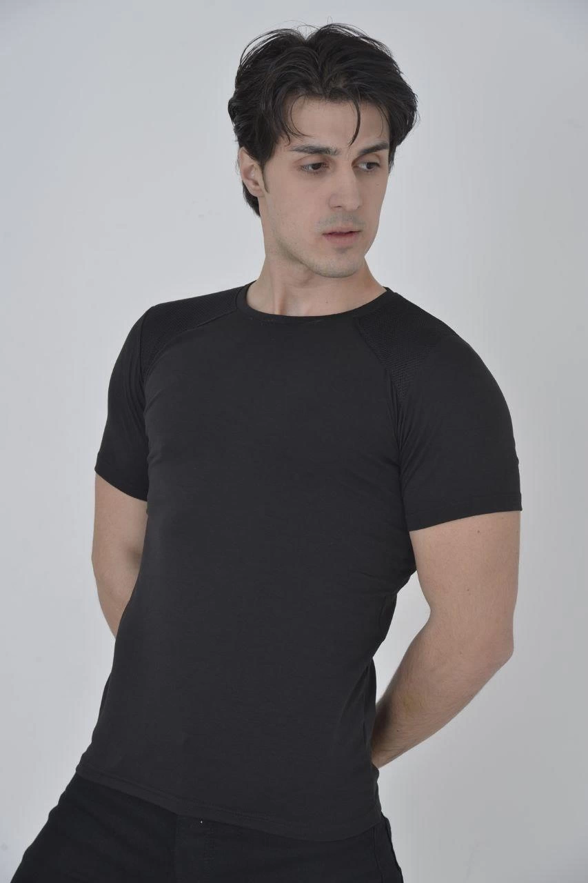 erkek-omuz-fileli-slim-fit-t-shirt-siyah-218078621-sw853sh1280 Erkek Omuz Fileli T-Shirt Kısa Kol Bisiklet Yaka Slimfit Tişört - Siyah - Görsel 2