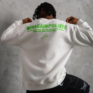 Erkek Oversize Sweatshirt Ön ve Sırt Baskılı 3 İplik Pamuklu - Beyaz