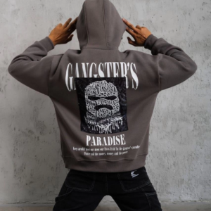 Erkek 3 İplik Pamuklu Baskılı Kapüşonlu Cepli Sweatshirt Hoodie - Gri