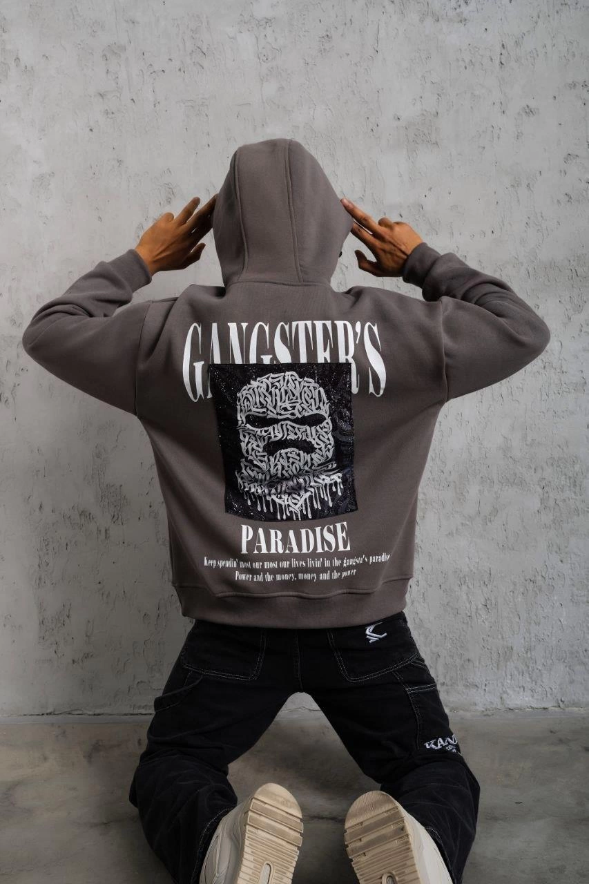 erkek-paradise-baskili-kapusonlu-sweat-gri-119932173-sw853sh1280 Erkek 3 İplik Pamuklu Baskılı Kapüşonlu Cepli Sweatshirt Hoodie - Gri