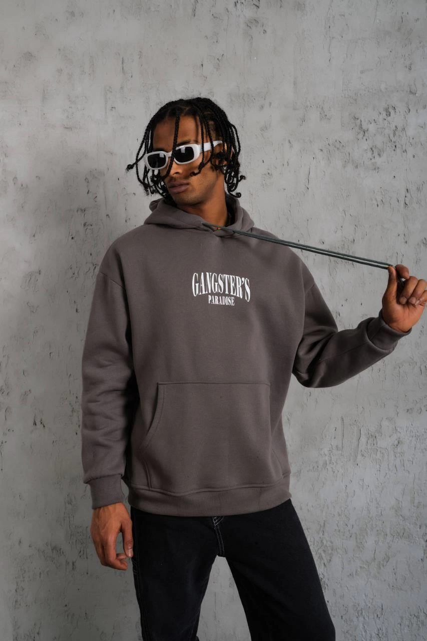 erkek-paradise-baskili-kapusonlu-sweat-gri-265140037-sw853sh1280 Erkek 3 İplik Pamuklu Baskılı Kapüşonlu Cepli Sweatshirt Hoodie - Gri - Image 2