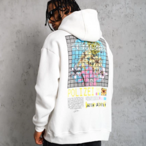 Erkek 3 İplik Pamuklu Kapüşonlu Baskılı Cepli Oversize Sweatshirt Hoodie - Beyaz