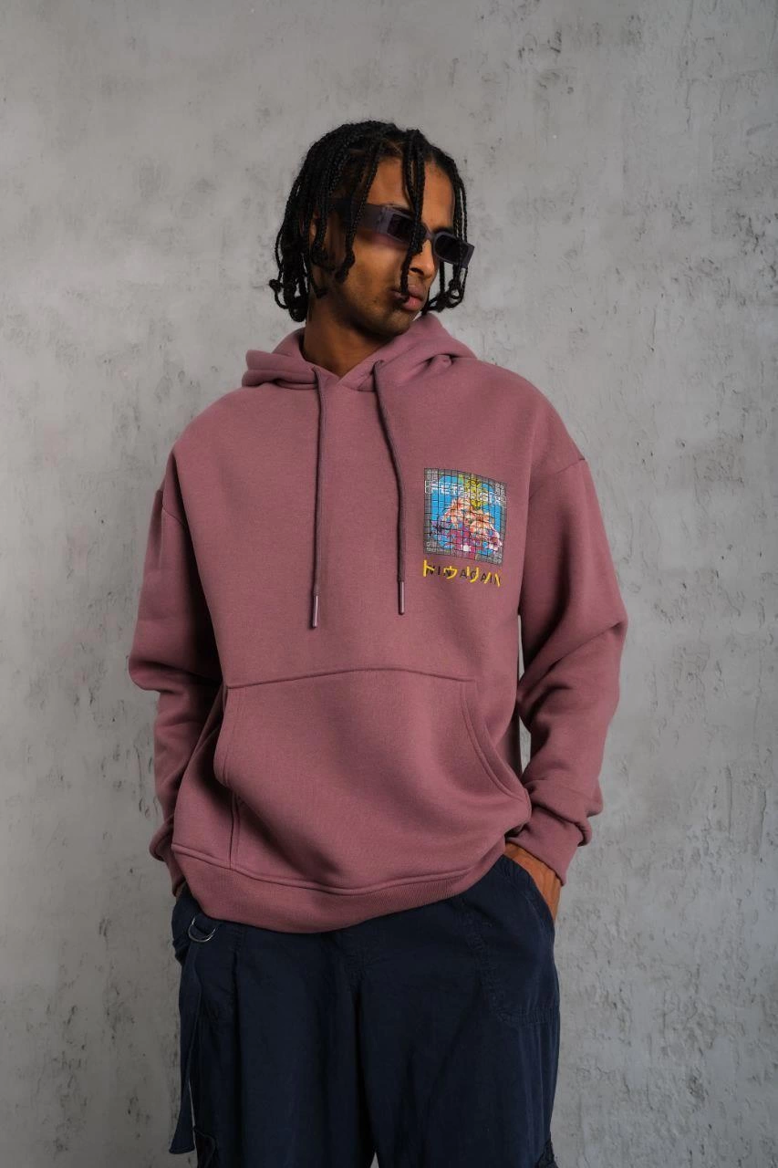 erkek-patel-six-baskili-kapusonlu-sweat-gul-kurusu-246934936-sw853sh1280 Erkek 3 İplik Pamuklu Kapüşonlu Baskılı Cepli Oversize Sweatshirt Hoodie - Gül Kurusu - Görsel 2