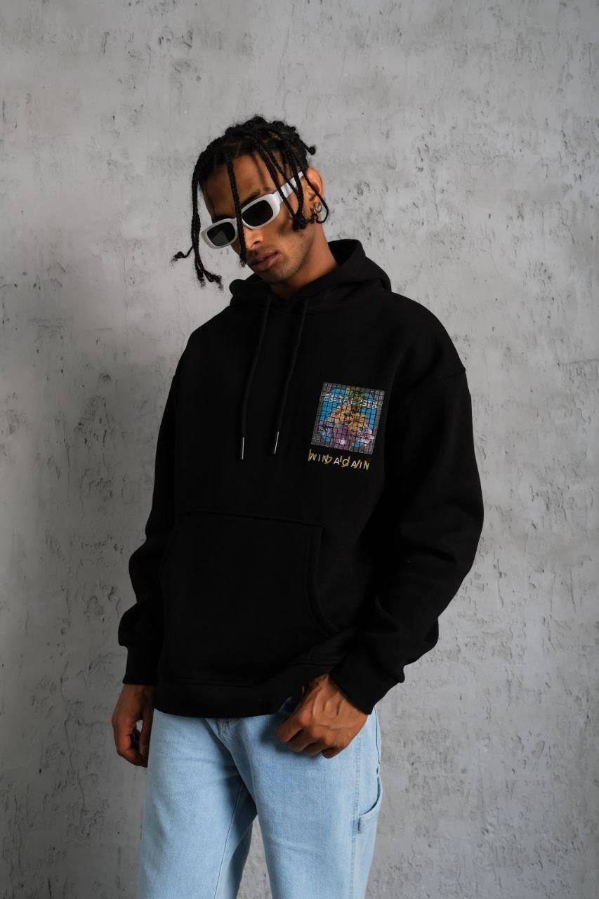 erkek-patel-six-baskili-kapusonlu-sweat-siyah-289416075-sw853sh1280 Erkek 3 İplik Pamuklu Kapüşonlu Baskılı Cepli Oversize Sweatshirt Hoodie - Siyah - Görsel 2