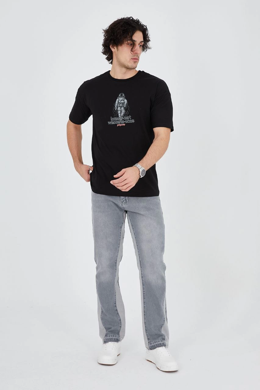 erkek-penye-baskili-t-shirt-siyah-26639983-sw853sh1280 Erkek Baskılı T-Shirt Kısa Kol Bisiklet Yaka Regular Fit Rahat Kalıp Günlük Tişört - Siyah