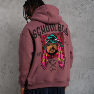 Erkek 3 İplik Pamuklu Kapüşonlu Baskılı Cepli Oversize Sweatshirt Hoodie - Gül Kurusu