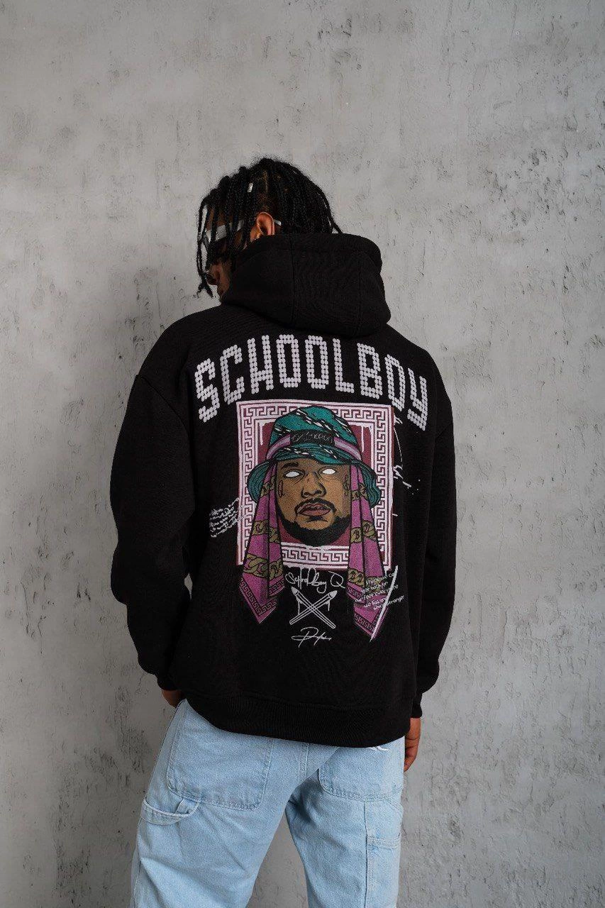 erkek-school-boy-baskili-kapusonlu-sweat-siyah-127093177-sw853sh1280 Erkek 3 İplik Pamuklu Kapüşonlu Baskılı Cepli Oversize Sweatshirt Hoodie - Siyah