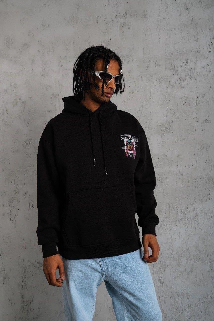 erkek-school-boy-baskili-kapusonlu-sweat-siyah-281823567-sw853sh1280 Erkek 3 İplik Pamuklu Kapüşonlu Baskılı Cepli Oversize Sweatshirt Hoodie - Siyah - Görsel 2