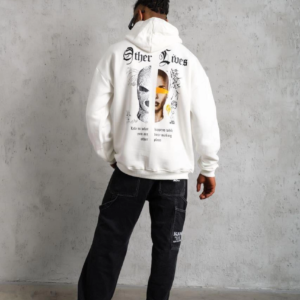 Erkek Kapüşonlu Kanguru Cepli Sweatshirt 3 İplik Pamuklu Baskılı Hoodie - Beyaz