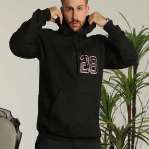 Erkek 3 İplik Pamuklu Kapüşonlu Baskılı Cepli Oversize Sweatshirt Hoodie - Siyah